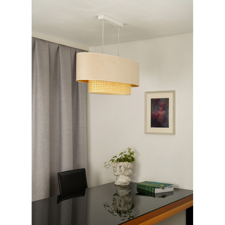Duolla - Κρεμαστό φωτιστικό οροφής DOUBLE OVAL RATTAN 2xE27/15W/230V κρεμ/rattan