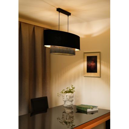 Duolla - Κρεμαστό φωτιστικό οροφής DOUBLE OVAL RATTAN 2xE27/15W/230V μαύρο/rattan