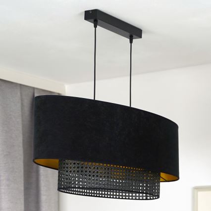 Duolla - Κρεμαστό φωτιστικό οροφής DOUBLE OVAL RATTAN 2xE27/15W/230V μαύρο/rattan