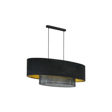 Duolla - Κρεμαστό φωτιστικό οροφής DOUBLE OVAL RATTAN 2xE27/15W/230V μαύρο/rattan