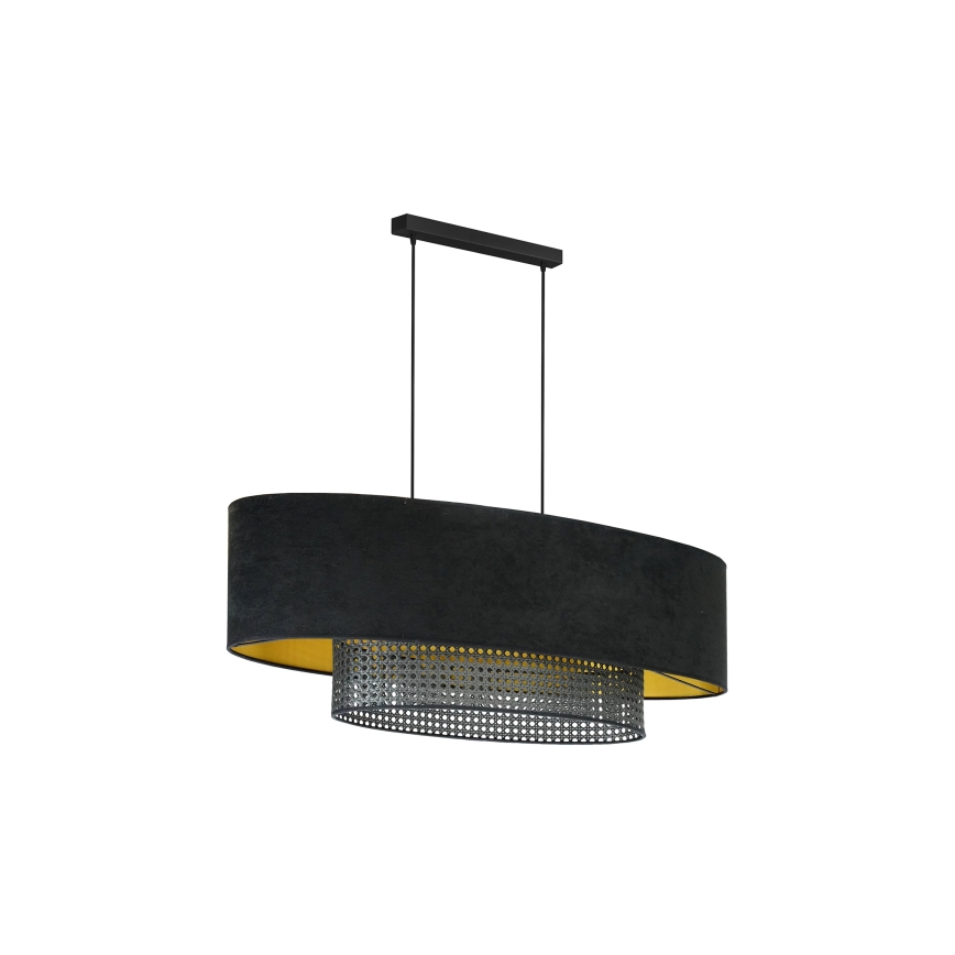 Duolla - Κρεμαστό φωτιστικό οροφής DOUBLE OVAL RATTAN 2xE27/15W/230V μαύρο/rattan