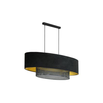 Duolla - Κρεμαστό φωτιστικό οροφής DOUBLE OVAL RATTAN 2xE27/15W/230V μαύρο/rattan