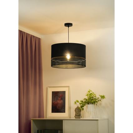 Duolla - Κρεμαστό φωτιστικό οροφής DOUBLE RATTAN 1xE27/15W/230V διάμετρος 40 cm μαύρο