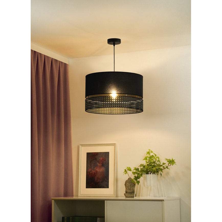 Duolla - Κρεμαστό φωτιστικό οροφής DOUBLE RATTAN 1xE27/15W/230V διάμετρος 40 cm μαύρο