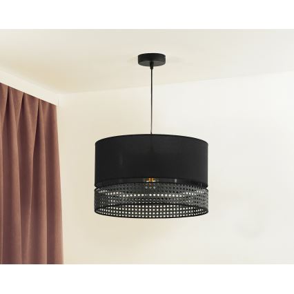 Duolla - Κρεμαστό φωτιστικό οροφής DOUBLE RATTAN 1xE27/15W/230V διάμετρος 40 cm μαύρο