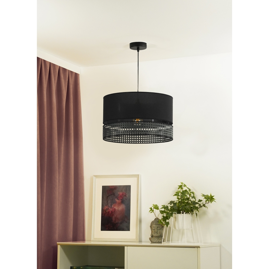 Duolla - Κρεμαστό φωτιστικό οροφής DOUBLE RATTAN 1xE27/15W/230V διάμετρος 40 cm μαύρο
