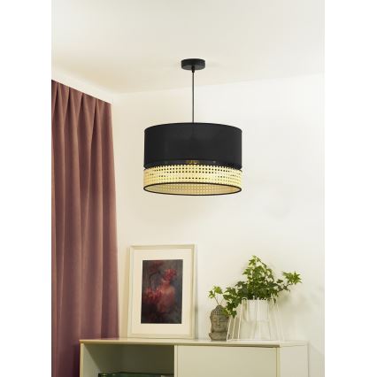 Duolla - Κρεμαστό φωτιστικό οροφής DOUBLE RATTAN 1xE27/15W/230V διάμετρος 40 cm μαύρο/μπεζ
