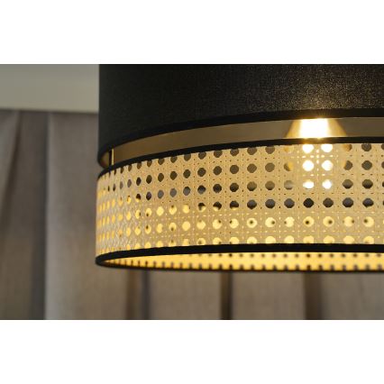 Duolla - Κρεμαστό φωτιστικό οροφής DOUBLE RATTAN 1xE27/15W/230V διάμετρος 40 cm μαύρο/μπεζ