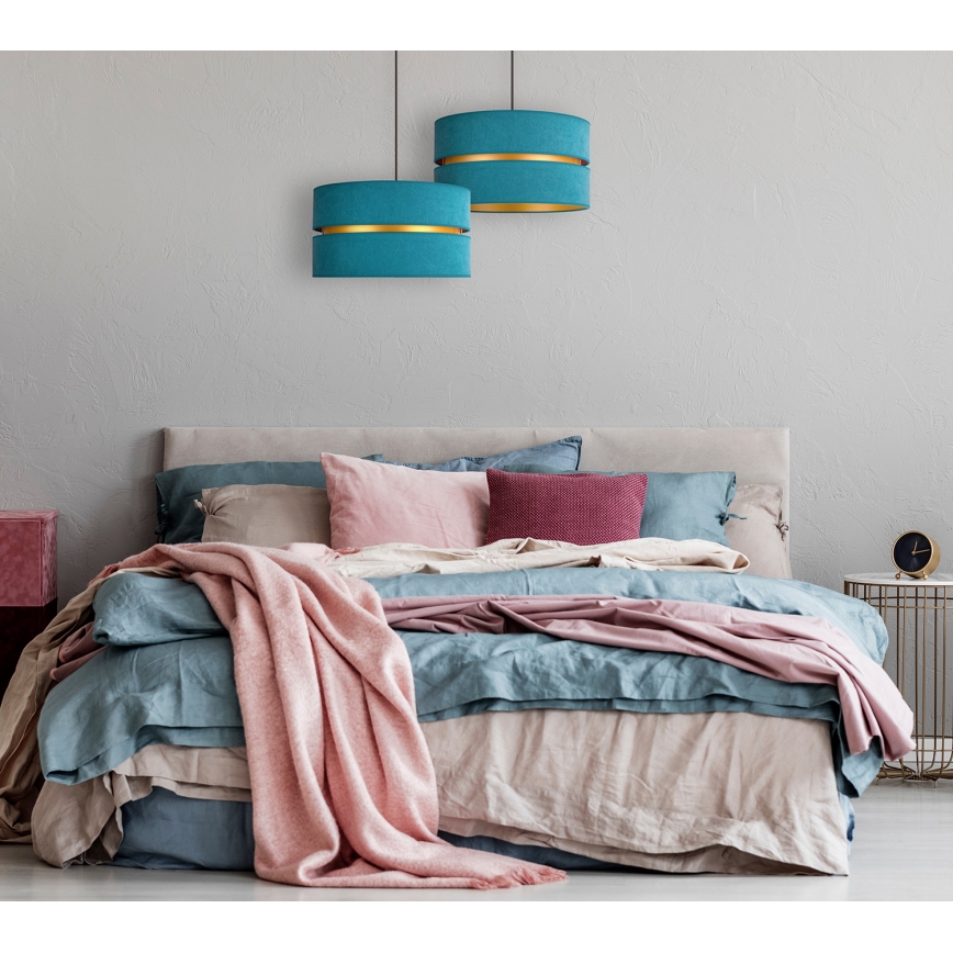 Duolla - Κρεμαστό φωτιστικό οροφής DUO 1xE27/15W/230V διάμετρος 40 cm τουρκουάζ/χρυσό