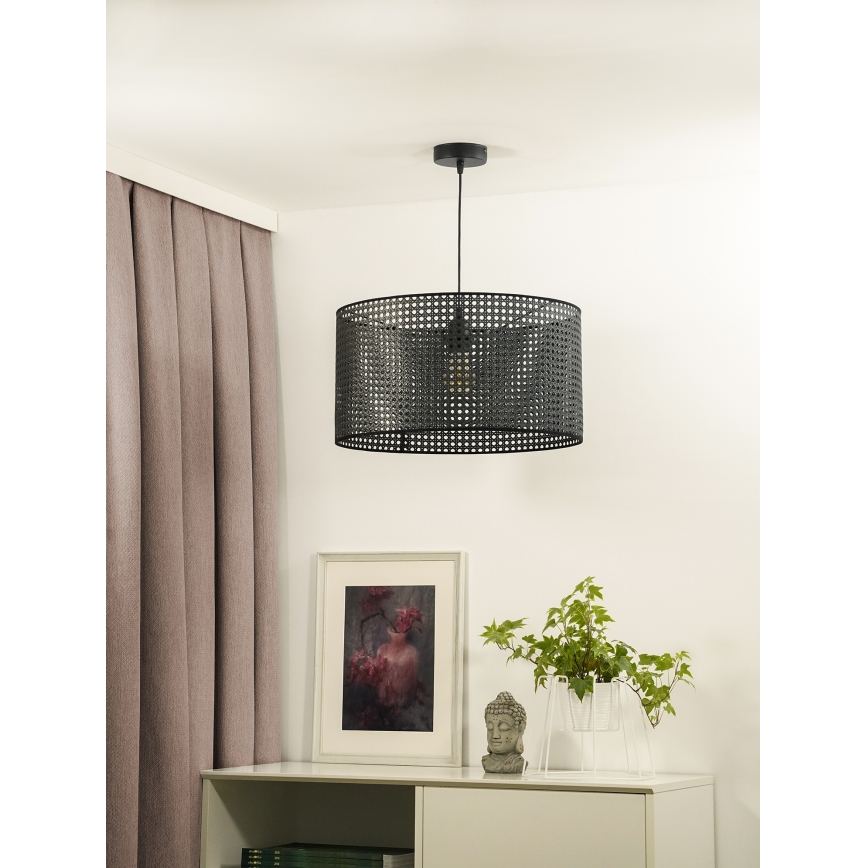 Duolla - Κρεμαστό φωτιστικό οροφής ROLLER RATTAN 1xE27/15W/230V διάμετρος 45 cm μαύρο