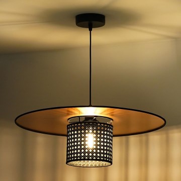 Duolla - Κρεμαστό φωτιστικό οροφής TOKYO RATTAN 1xE27/15W/230V διάμετρος 50 cm χρυσό/μαύρο