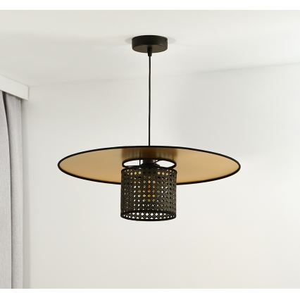 Duolla - Κρεμαστό φωτιστικό οροφής TOKYO RATTAN 1xE27/15W/230V διάμετρος 50 cm χρυσό/μαύρο