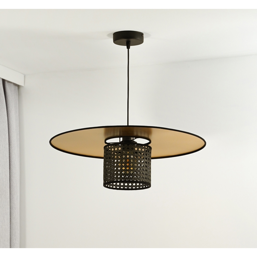 Duolla - Κρεμαστό φωτιστικό οροφής TOKYO RATTAN 1xE27/15W/230V διάμετρος 50 cm χρυσό/μαύρο
