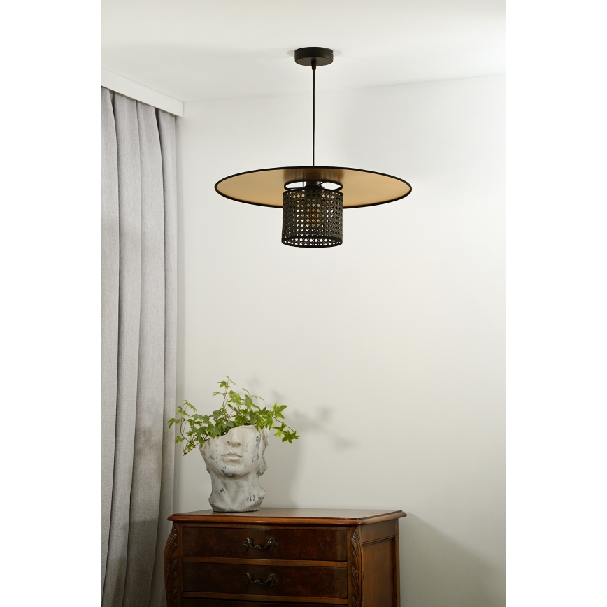 Duolla - Κρεμαστό φωτιστικό οροφής TOKYO RATTAN 1xE27/15W/230V διάμετρος 50 cm χρυσό/μαύρο