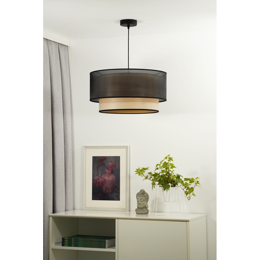 Duolla - Κρεμαστό φωτιστικό οροφής WOOD BOHO 1xE27/15W/230V διάμετρος 45 cm μαύρο/μπεζ