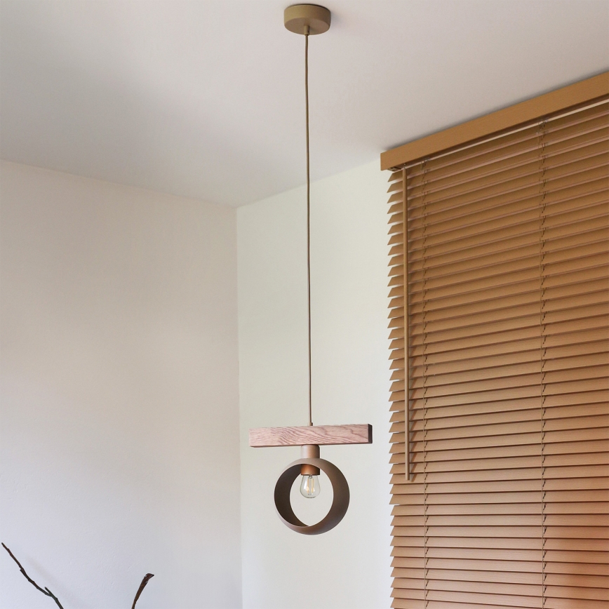 Duolla - Κρεμαστό φωτιστικό με καλώδιο IRONLINE 1xE27/15W/230V πεύκο/δρυς/μπεζ