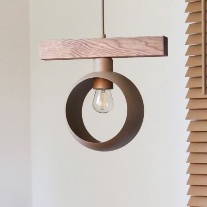 Duolla - Κρεμαστό φωτιστικό με καλώδιο IRONLINE 1xE27/15W/230V πεύκο/δρυς/μπεζ