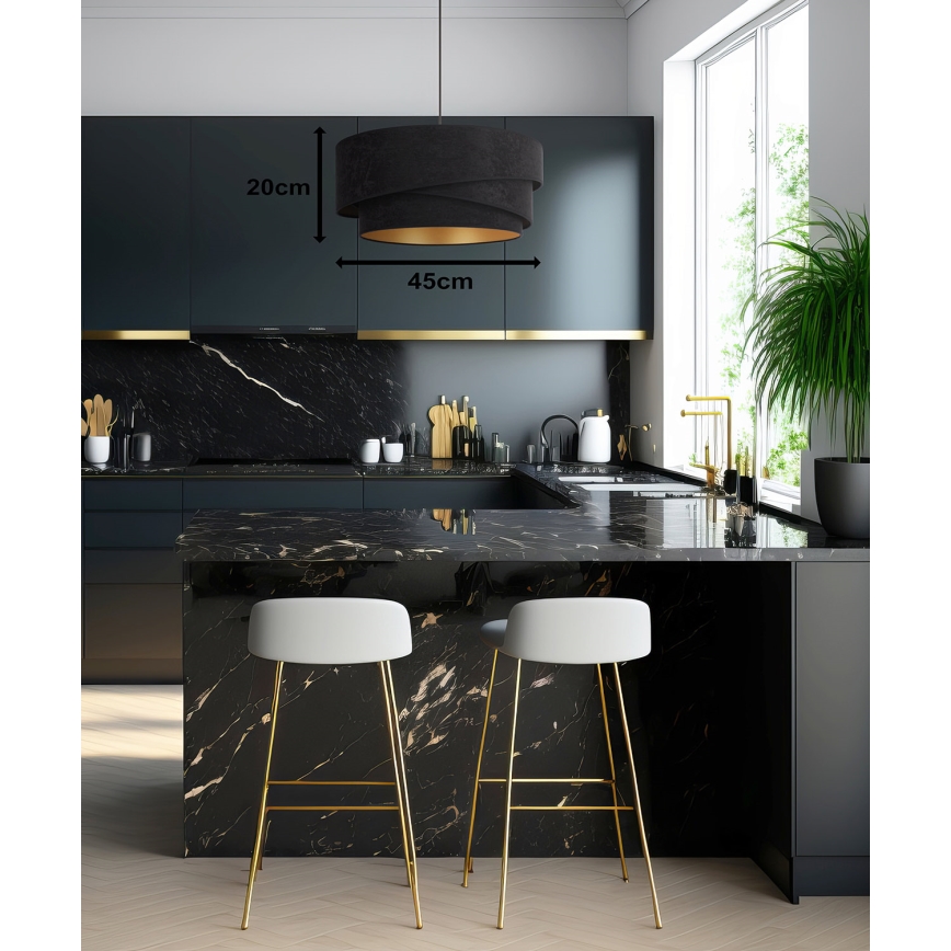 Duolla - Κρεμαστό φωτιστικό οροφής KOBO 1xE27/15W/230V διάμετρος 45 cm μαύρο/χρυσό