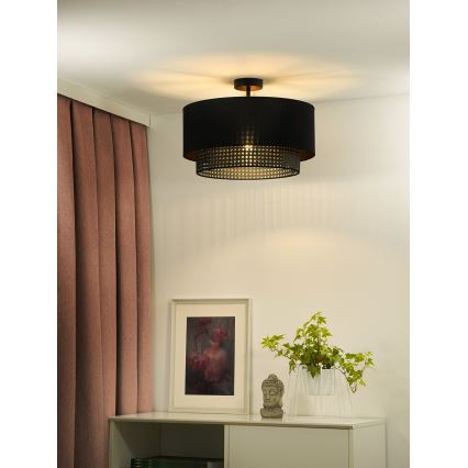 Duolla - Πλαφονιέρα οροφής BOHO RATTAN 1xE27/15W/230V διάμετρος 45 cm μαύρο