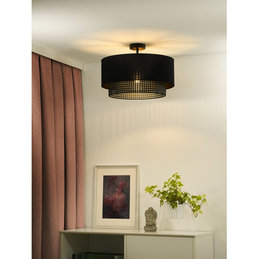 Duolla - Πλαφονιέρα οροφής BOHO RATTAN 1xE27/15W/230V διάμετρος 45 cm μαύρο