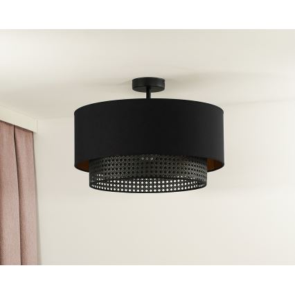 Duolla - Πλαφονιέρα οροφής BOHO RATTAN 1xE27/15W/230V διάμετρος 45 cm μαύρο