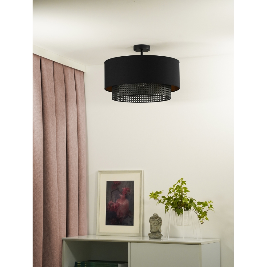 Duolla - Πλαφονιέρα οροφής BOHO RATTAN 1xE27/15W/230V διάμετρος 45 cm μαύρο