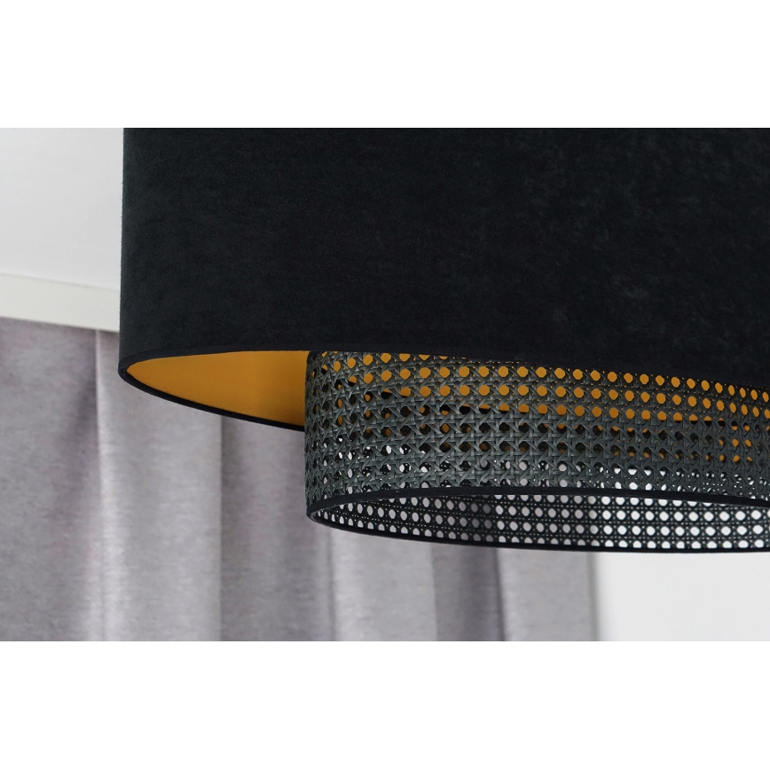 Duolla - Πλαφονιέρα οροφής DOUBLE OVAL RATTAN 2xE27/15W/230V μαύρο/καλάμι rattan