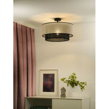 Duolla - Πλαφονιέρα οροφής RATTAN YUTE 1xE27/15W/230V διάμετρος 45 cm κρεμ/μαύρο