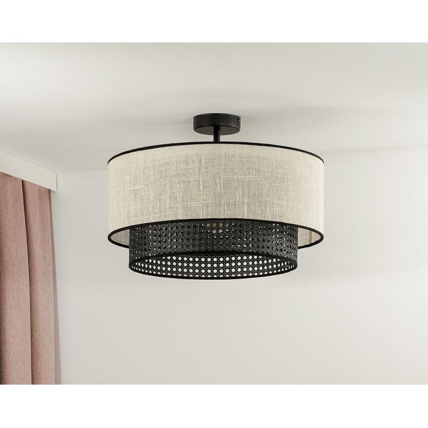 Duolla - Πλαφονιέρα οροφής RATTAN YUTE 1xE27/15W/230V διάμετρος 45 cm κρεμ/μαύρο