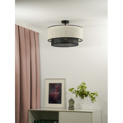 Duolla - Πλαφονιέρα οροφής RATTAN YUTE 1xE27/15W/230V διάμετρος 45 cm κρεμ/μαύρο