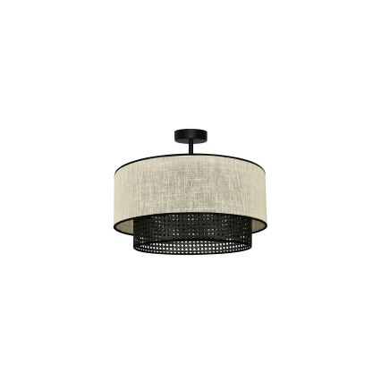Duolla - Πλαφονιέρα οροφής RATTAN YUTE 1xE27/15W/230V διάμετρος 45 cm κρεμ/μαύρο