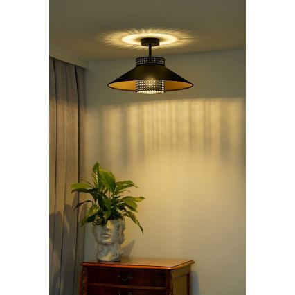 Duolla - Πλαφονιέρα οροφής RIO RATTAN 1xE27/15W/230V διάμετρος 45 cm μαύρο/χρυσό