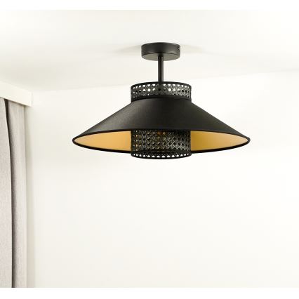 Duolla - Πλαφονιέρα οροφής RIO RATTAN 1xE27/15W/230V διάμετρος 45 cm μαύρο/χρυσό
