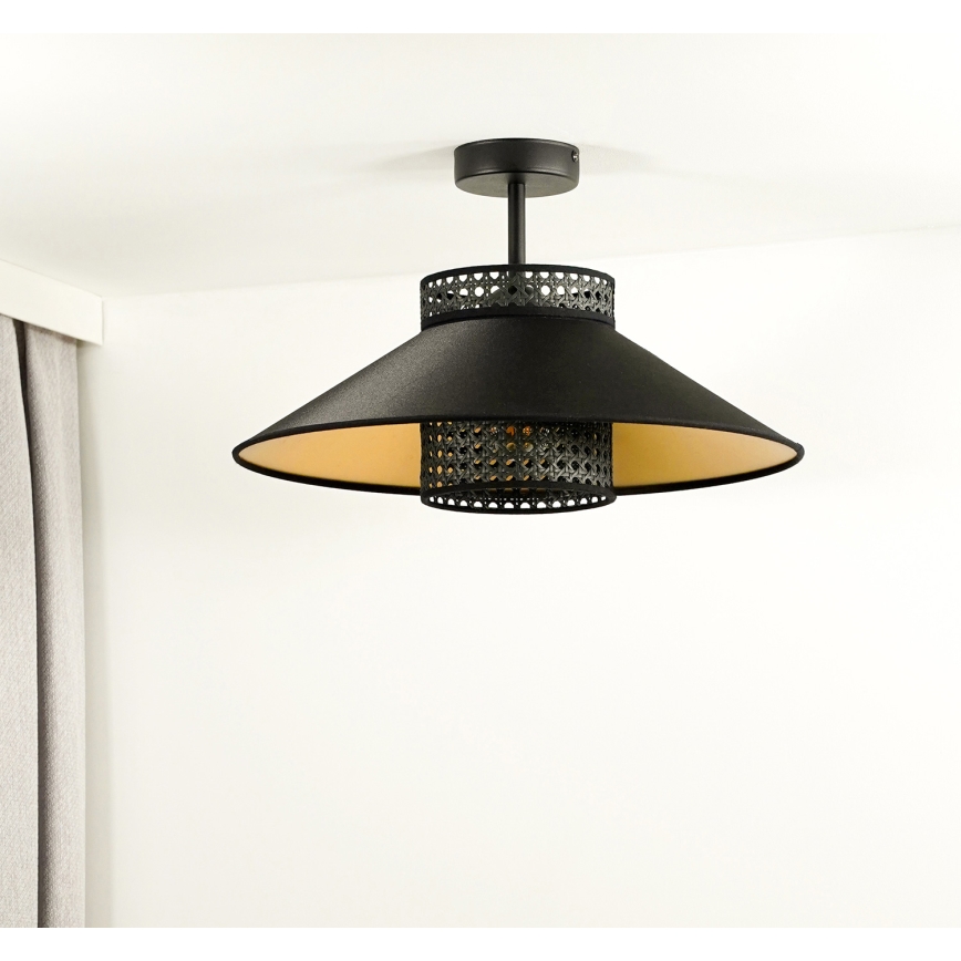 Duolla - Πλαφονιέρα οροφής RIO RATTAN 1xE27/15W/230V διάμετρος 45 cm μαύρο/χρυσό