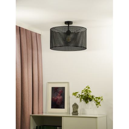 Duolla - Πλαφονιέρα οροφής ROLLER RATTAN 1xE27/15W/230V διάμετρος 45 cm μαύρο