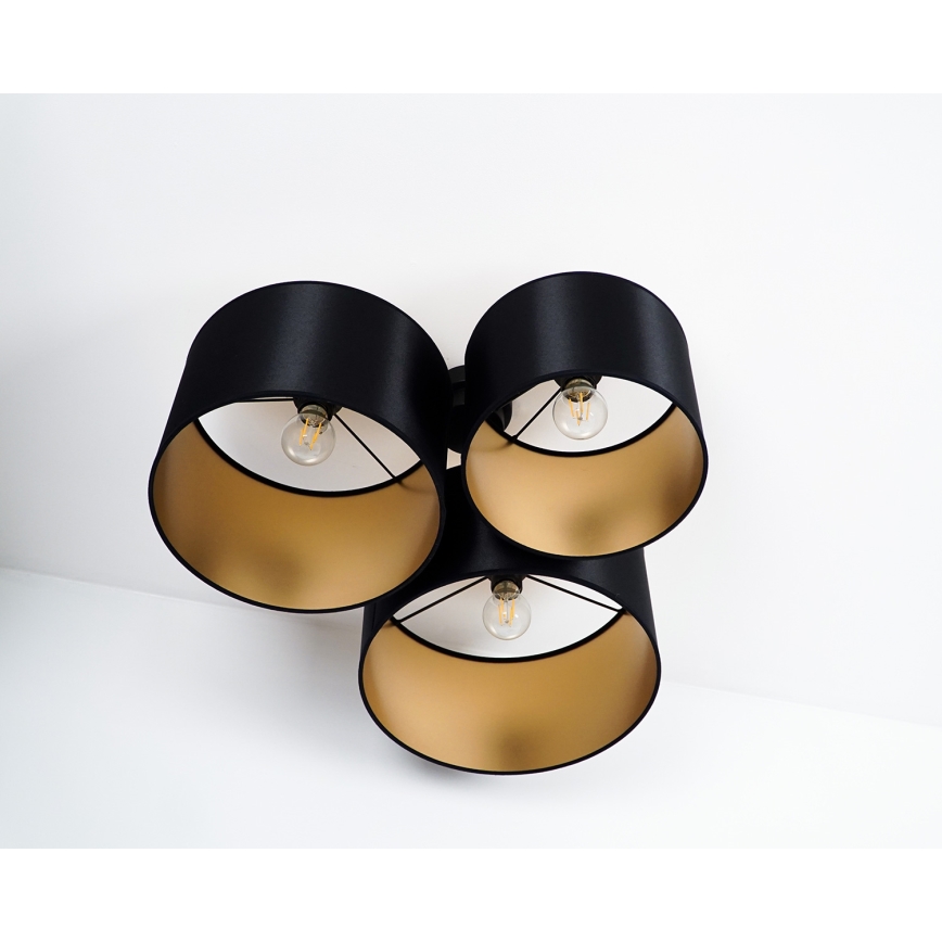 Duolla - Πλαφονιέρα οροφής ROLLER TRIO SHINY 3xE27/15W/230V μαύρο/χρυσαφί