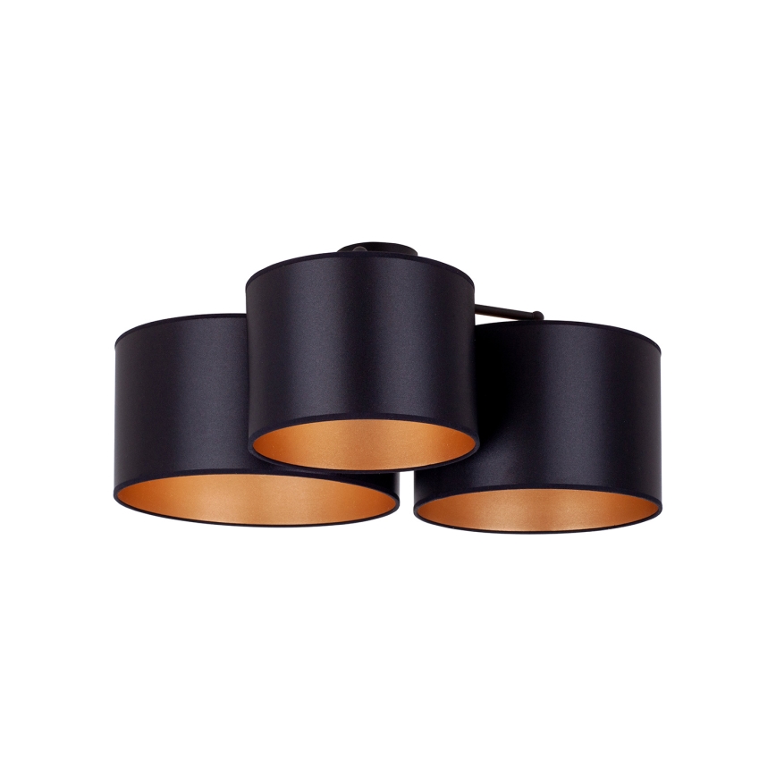 Duolla - Πλαφονιέρα οροφής ROLLER TRIO SHINY 3xE27/15W/230V μαύρο/χρυσαφί