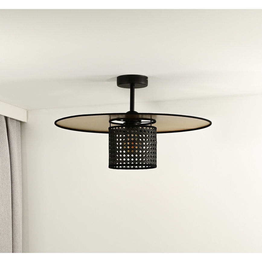 Duolla - Πλαφονιέρα οροφής TOKYO RATTAN 1xE27/15W/230V διάμετρος 50 cm χρυσό/μαύρο