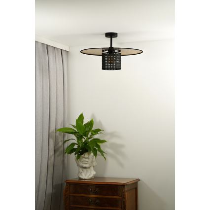 Duolla - Πλαφονιέρα οροφής TOKYO RATTAN 1xE27/15W/230V διάμετρος 50 cm χρυσό/μαύρο