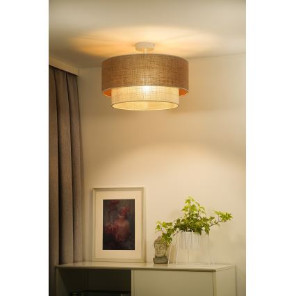 Duolla - Πλαφονιέρα οροφής YUTE BOHO 3xE27/15W/230V διάμετρος 60 cm καφέ/κρεμ