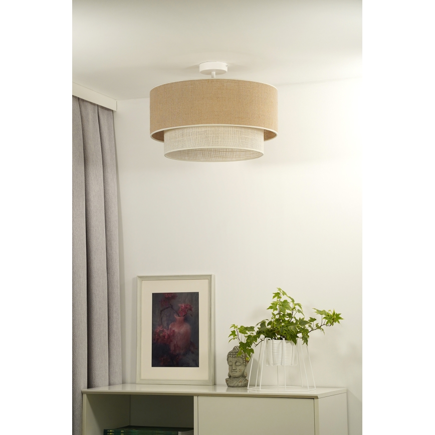 Duolla - Πλαφονιέρα οροφής YUTE BOHO 3xE27/15W/230V διάμετρος 60 cm καφέ/κρεμ