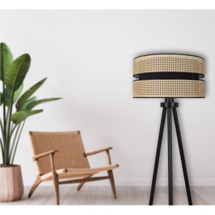 Duolla - Επιδαπέδιο φωτιστικό DUO 1xE27/15W/230V διάμετρος 40 cm rattan/μαύρο