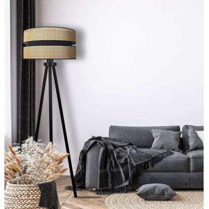 Duolla - Επιδαπέδιο φωτιστικό DUO 1xE27/15W/230V διάμετρος 40 cm rattan/μαύρο