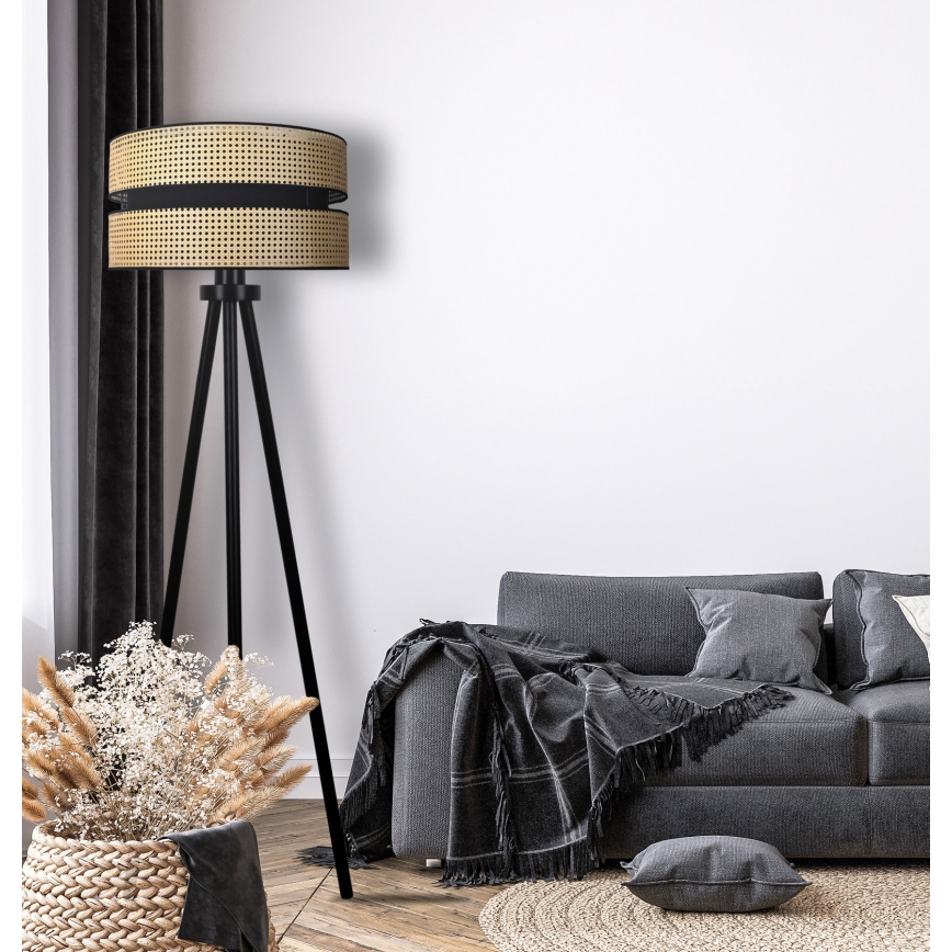Duolla - Επιδαπέδιο φωτιστικό DUO 1xE27/15W/230V διάμετρος 40 cm rattan/μαύρο