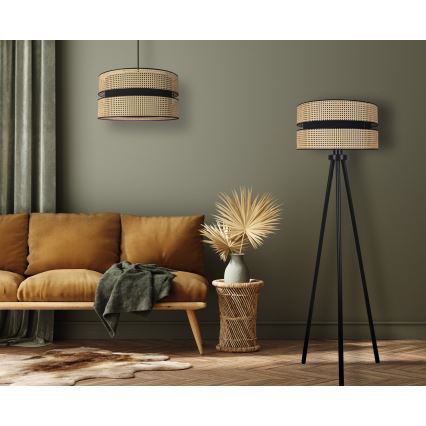 Duolla - Επιδαπέδιο φωτιστικό DUO 1xE27/15W/230V διάμετρος 40 cm rattan/μαύρο