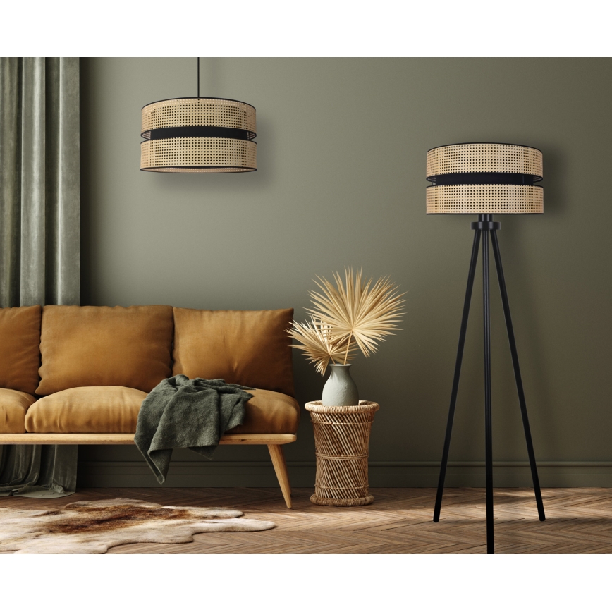 Duolla - Επιδαπέδιο φωτιστικό DUO 1xE27/15W/230V διάμετρος 40 cm rattan/μαύρο