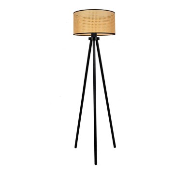 Duolla - Επιδαπέδιο φωτιστικό ROLLER 1xE27/15W/230V διάμετρος 45 cm rattan/μαύρο