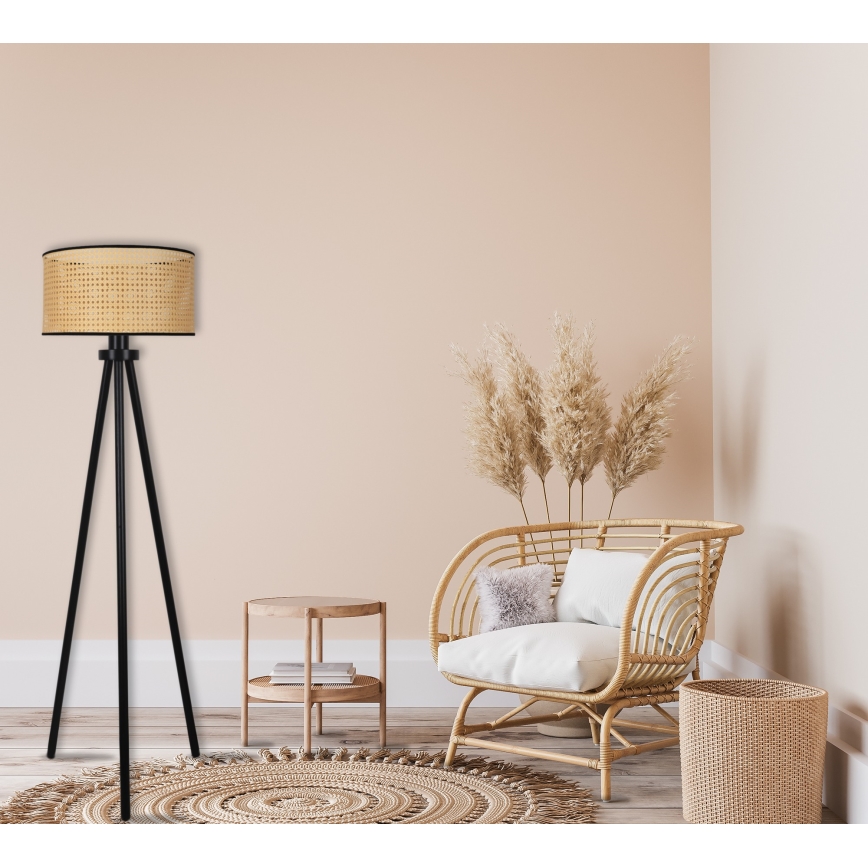 Duolla - Επιδαπέδιο φωτιστικό ROLLER 1xE27/15W/230V διάμετρος 45 cm rattan/μαύρο