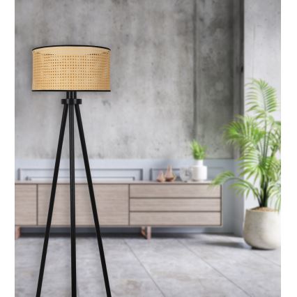 Duolla - Επιδαπέδιο φωτιστικό ROLLER 1xE27/15W/230V διάμετρος 45 cm rattan/μαύρο