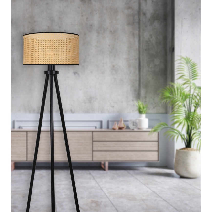 Duolla - Επιδαπέδιο φωτιστικό ROLLER 1xE27/15W/230V διάμετρος 45 cm rattan/μαύρο